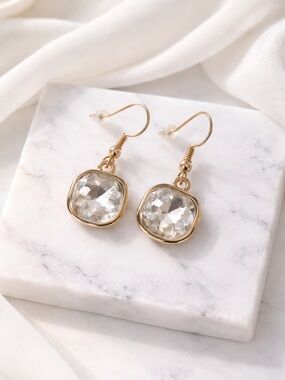 Gold Drop Earrings with Clear Crystal Dangles